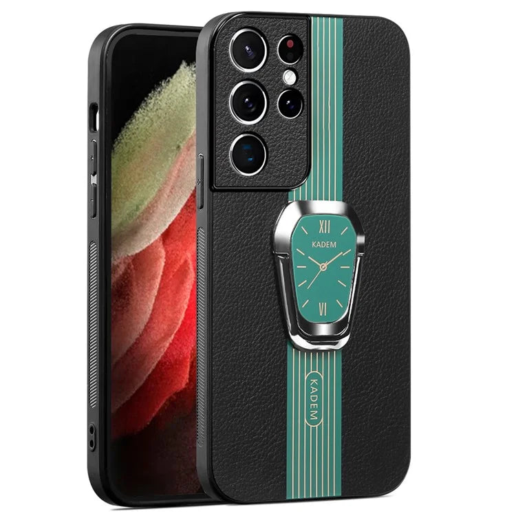 KADEM For Samsung Galaxy S21 Ultra 5G Case Folding Kickstand Leather+TPU+Acrylic Phone Cover