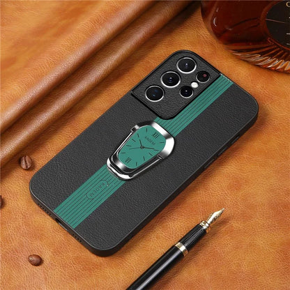 KADEM For Samsung Galaxy S21 Ultra 5G Case Folding Kickstand Leather+TPU+Acrylic Phone Cover