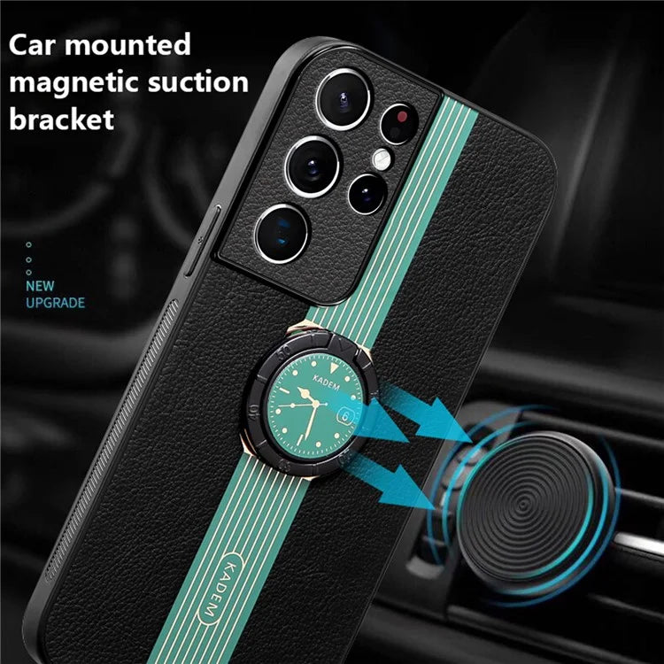 KADEM For Samsung Galaxy S21 Ultra 5G Case PU Leather+TPU+Acrylic Kickstand Phone Cover