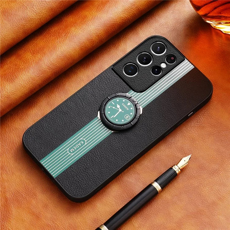 KADEM For Samsung Galaxy S21 Ultra 5G Case PU Leather+TPU+Acrylic Kickstand Phone Cover