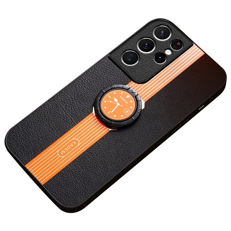 KADEM For Samsung Galaxy S21 Ultra 5G Case PU Leather+TPU+Acrylic Kickstand Phone Cover