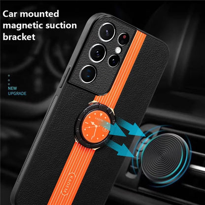 KADEM For Samsung Galaxy S21 Ultra 5G Case PU Leather+TPU+Acrylic Kickstand Phone Cover
