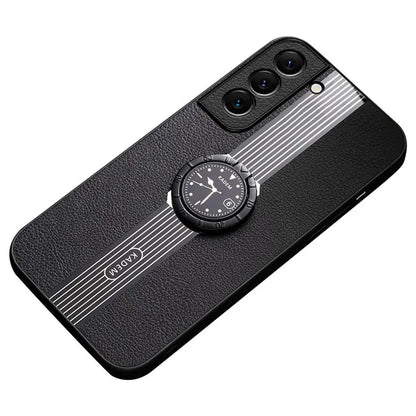 KADEM For Samsung Galaxy S21 4G / S21 5G Case Acrylic+TPU+PU Leather Ring Kickstand Phone Cover