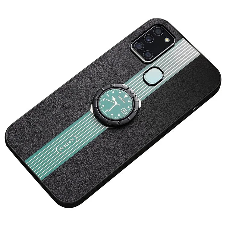 KADEM For Samsung Galaxy A21s Case PU Leather+TPU+Acrylic Protective Cover with Ring Kickstand
