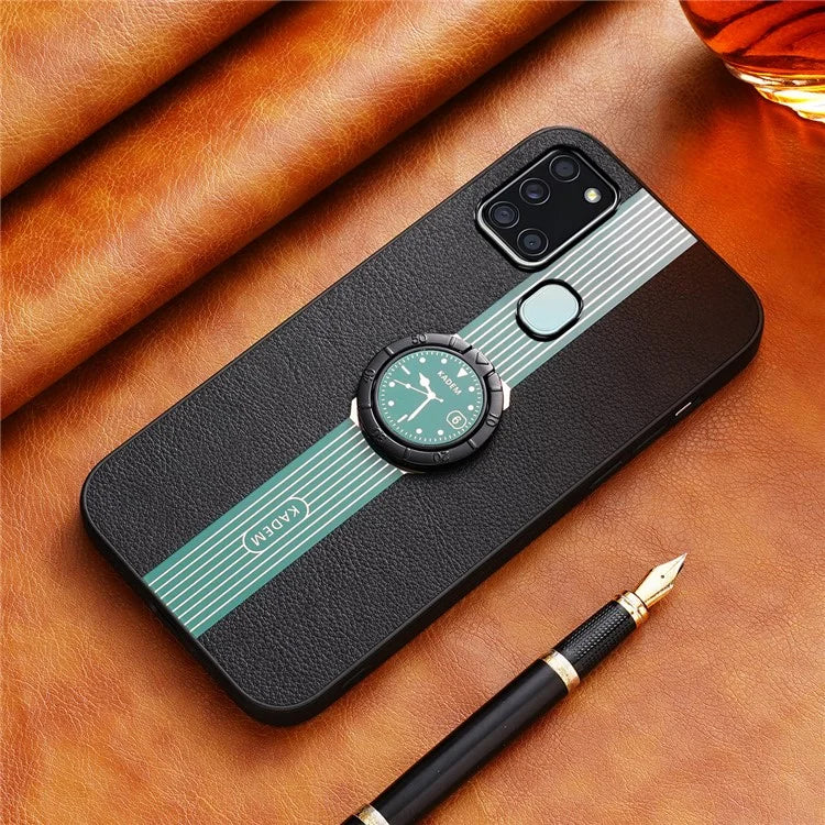 KADEM For Samsung Galaxy A21s Case PU Leather+TPU+Acrylic Protective Cover with Ring Kickstand