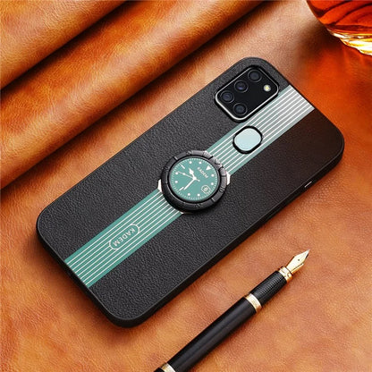 KADEM For Samsung Galaxy A21s Case PU Leather+TPU+Acrylic Protective Cover with Ring Kickstand