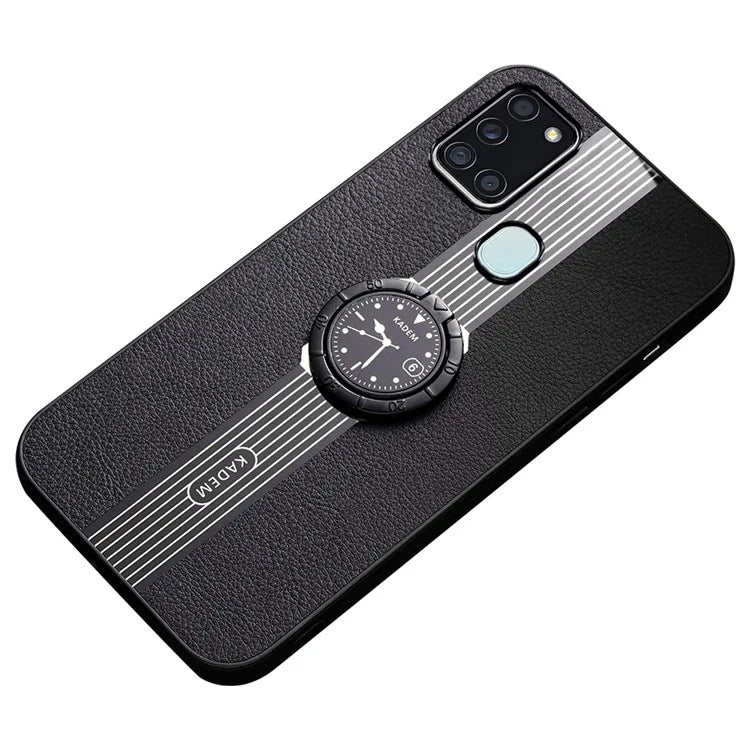 KADEM For Samsung Galaxy A21s Case PU Leather+TPU+Acrylic Protective Cover with Ring Kickstand