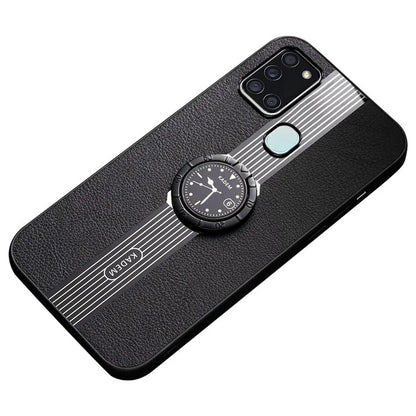 KADEM For Samsung Galaxy A21s Case PU Leather+TPU+Acrylic Protective Cover with Ring Kickstand