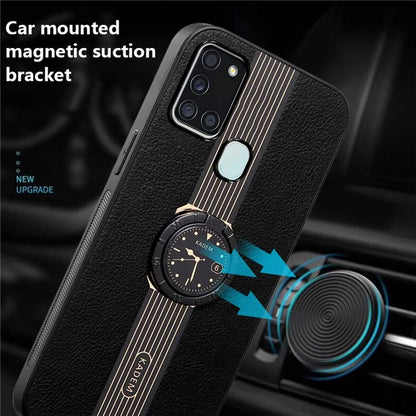 KADEM For Samsung Galaxy A21s Case PU Leather+TPU+Acrylic Protective Cover with Ring Kickstand