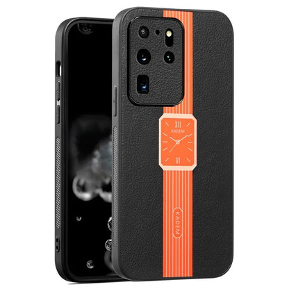 KADEM For Samsung Galaxy S20 Ultra Cover Leather+TPU+Acrylic Hybrid Shell Watch Pattern Case
