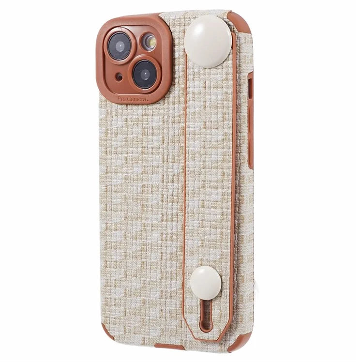For iPhone 13 6.1 inch Cover Cloth Coated TPU Shell Wristband Cell Phone Case