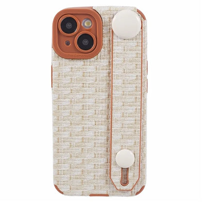 For iPhone 13 6.1 inch Cover Cloth Coated TPU Shell Wristband Cell Phone Case