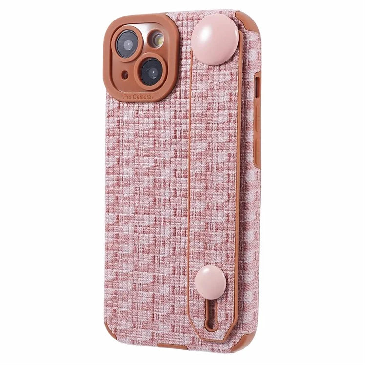 For iPhone 13 6.1 inch Cover Cloth Coated TPU Shell Wristband Cell Phone Case