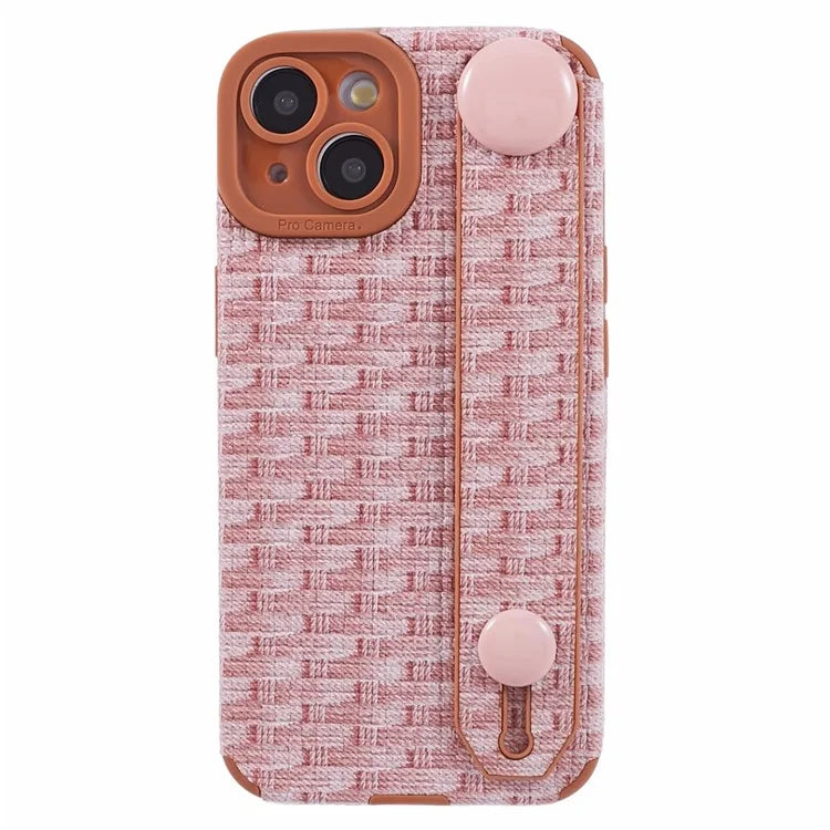 For iPhone 13 6.1 inch Cover Cloth Coated TPU Shell Wristband Cell Phone Case