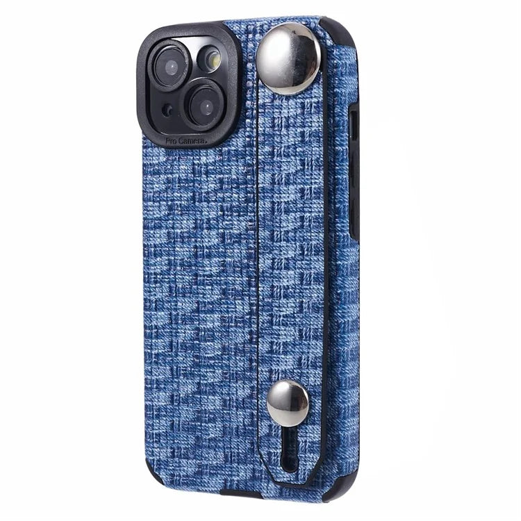 For iPhone 13 6.1 inch Cover Cloth Coated TPU Shell Wristband Cell Phone Case