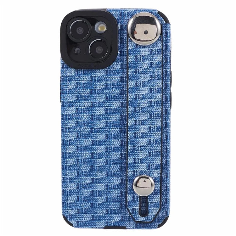 For iPhone 13 6.1 inch Cover Cloth Coated TPU Shell Wristband Cell Phone Case