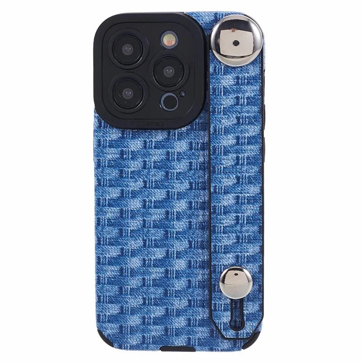 Back Shell for iPhone 15 Pro Max Cover Wristband Cloth Coated TPU Cell Phone Case