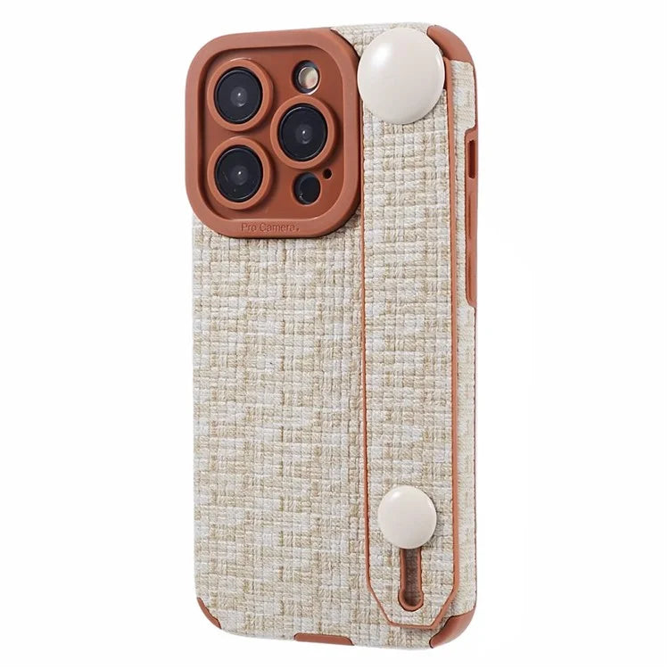 Back Shell for iPhone 15 Pro Max Cover Wristband Cloth Coated TPU Cell Phone Case
