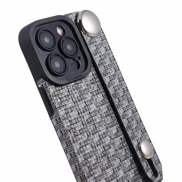 Back Shell for iPhone 15 Pro Max Cover Wristband Cloth Coated TPU Cell Phone Case