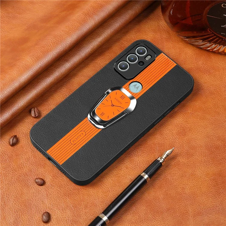 KADEM For Motorola Moto G60S Case Watch Pattern PU Leather+TPU+Acrylic Phone Back Shell