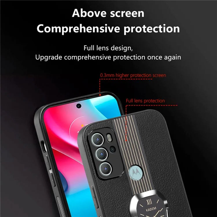 KADEM For Motorola Moto G60S Case Watch Pattern PU Leather+TPU+Acrylic Phone Back Shell