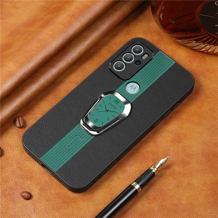 KADEM For Motorola Moto G60S Case Watch Pattern PU Leather+TPU+Acrylic Phone Back Shell