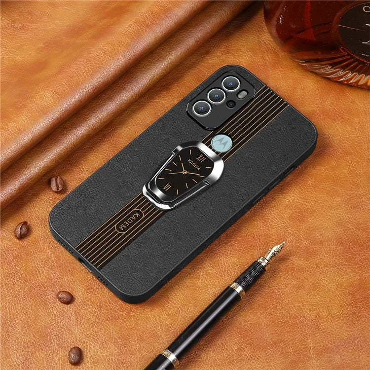 KADEM For Motorola Moto G60S Case Watch Pattern PU Leather+TPU+Acrylic Phone Back Shell