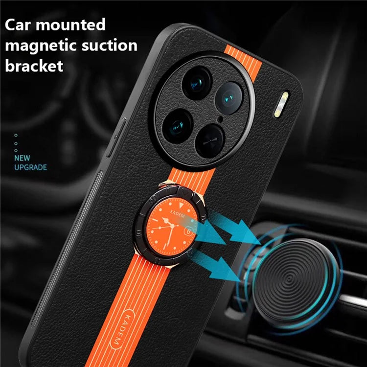 KADEM For vivo X90 Pro 5G Case PU Leather Coated Acrylic+TPU Phone Cover with Kickstand