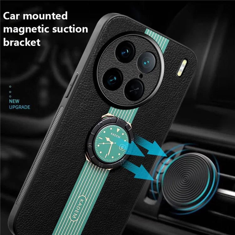 KADEM For vivo X90 Pro 5G Case PU Leather Coated Acrylic+TPU Phone Cover with Kickstand