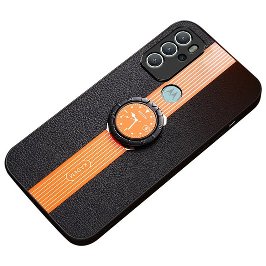 KADEM For Motorola Moto G60S Phone Case PU Leather Coated Acrylic+TPU Ring Kickstand Cover