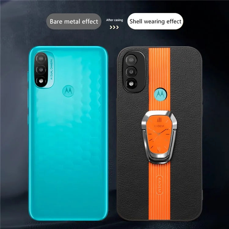 KADEM For Motorola Moto E20 / E30 / E40 Case Foldable Kickstand Leather+TPU+Acrylic Phone Cover
