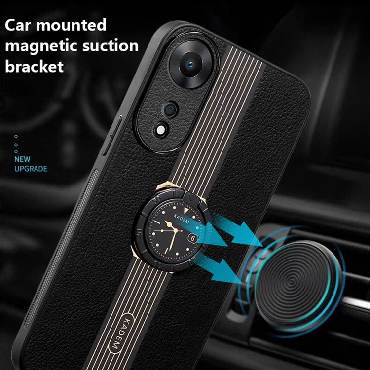 KADEM For Oppo A58 5G / A58x 5G / A78 5G / A1x 5G Protective Case Ring Kickstand PU+TPU+Acrylic Slim Phone Cover