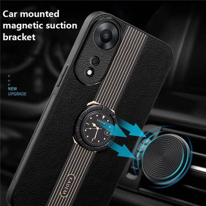 KADEM For Oppo A58 5G / A58x 5G / A78 5G / A1x 5G Protective Case Ring Kickstand PU+TPU+Acrylic Slim Phone Cover