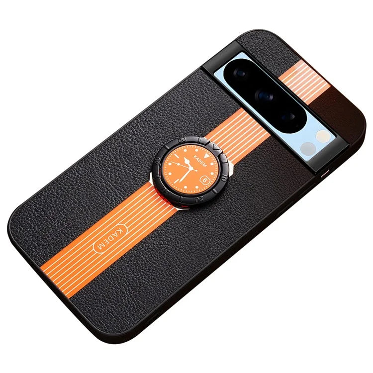 KADEM For Google Pixel 8 Pro Case Drop Resistant Ring Kickstand Leather+Acrylic+TPU Phone Cover