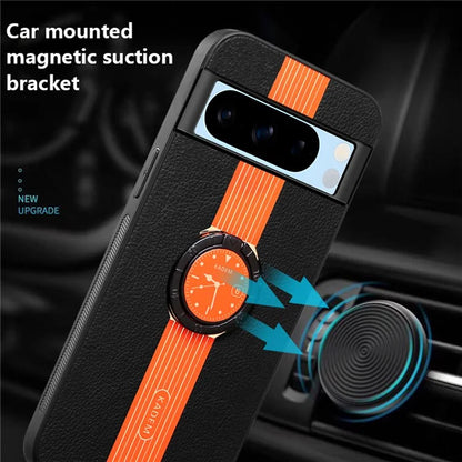 KADEM For Google Pixel 8 Pro Case Drop Resistant Ring Kickstand Leather+Acrylic+TPU Phone Cover
