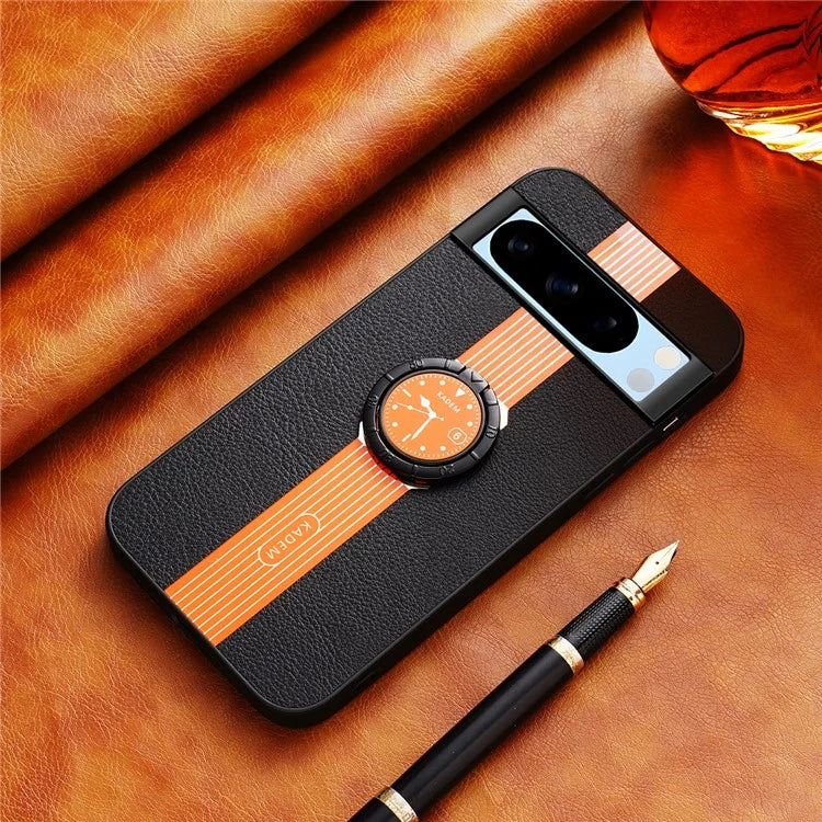 KADEM For Google Pixel 8 Pro Case Drop Resistant Ring Kickstand Leather+Acrylic+TPU Phone Cover