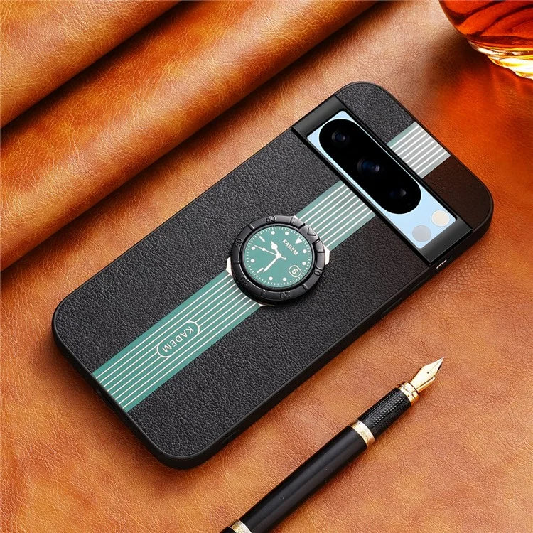 KADEM For Google Pixel 8 Pro Case Drop Resistant Ring Kickstand Leather+Acrylic+TPU Phone Cover
