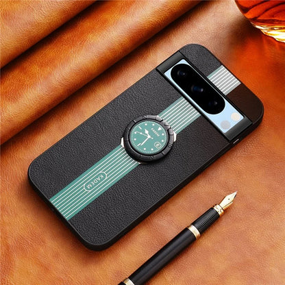 KADEM For Google Pixel 8 Pro Case Drop Resistant Ring Kickstand Leather+Acrylic+TPU Phone Cover