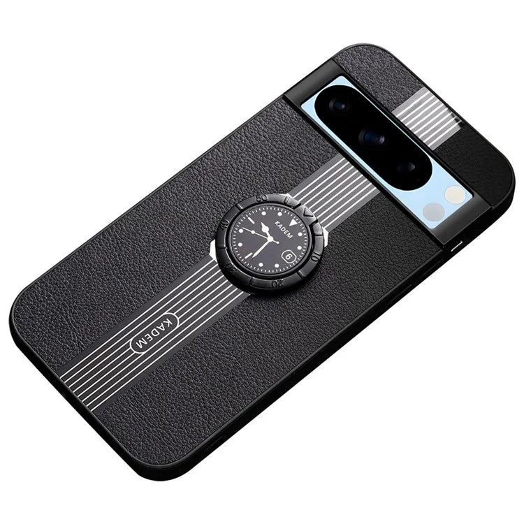 KADEM For Google Pixel 8 Pro Case Drop Resistant Ring Kickstand Leather+Acrylic+TPU Phone Cover