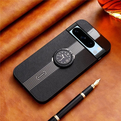KADEM For Google Pixel 8 Pro Case Drop Resistant Ring Kickstand Leather+Acrylic+TPU Phone Cover