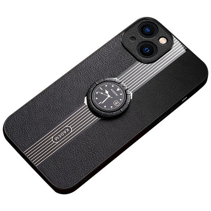 KADEM For iPhone 13 6.1 inch Case Leather+Acrylic+TPU Electroplated Ring Kickstand Back Cover