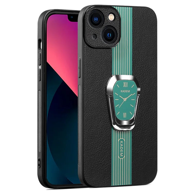 KADEM For iPhone 13 Case Liquid PU Leather+TPU+Acrylic Watch Pattern Phone Cover