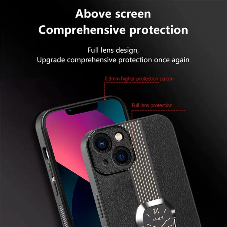 KADEM For iPhone 13 Case Liquid PU Leather+TPU+Acrylic Watch Pattern Phone Cover