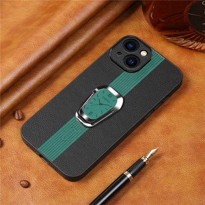 KADEM For iPhone 13 Case Liquid PU Leather+TPU+Acrylic Watch Pattern Phone Cover