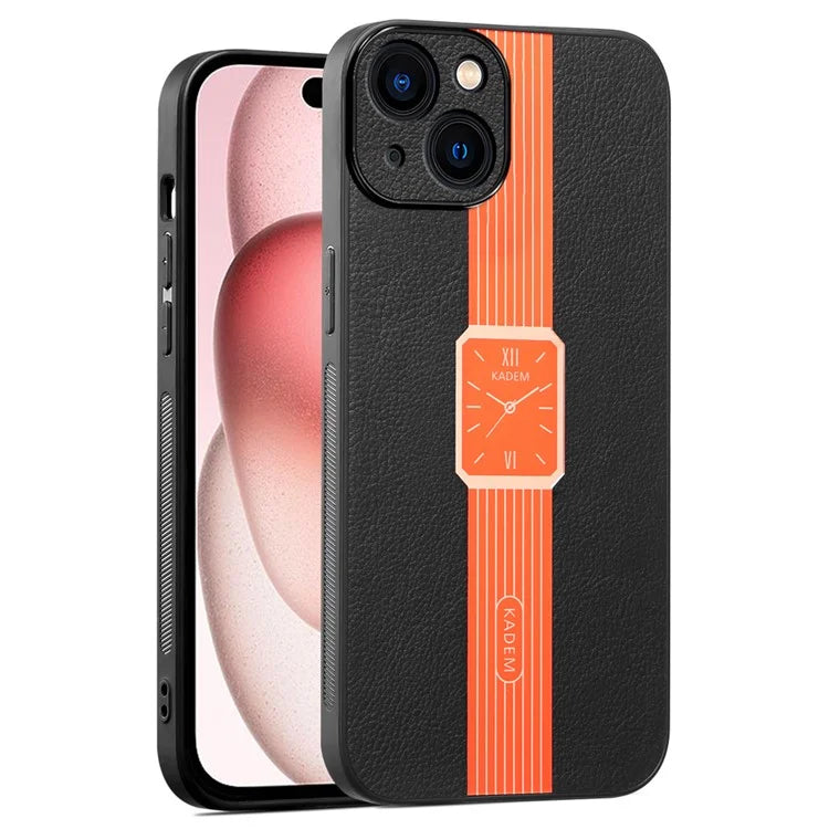 KADEM For iPhone 15 Plus Case Electroplated Leather+Acrylic+TPU Phone Back Cover