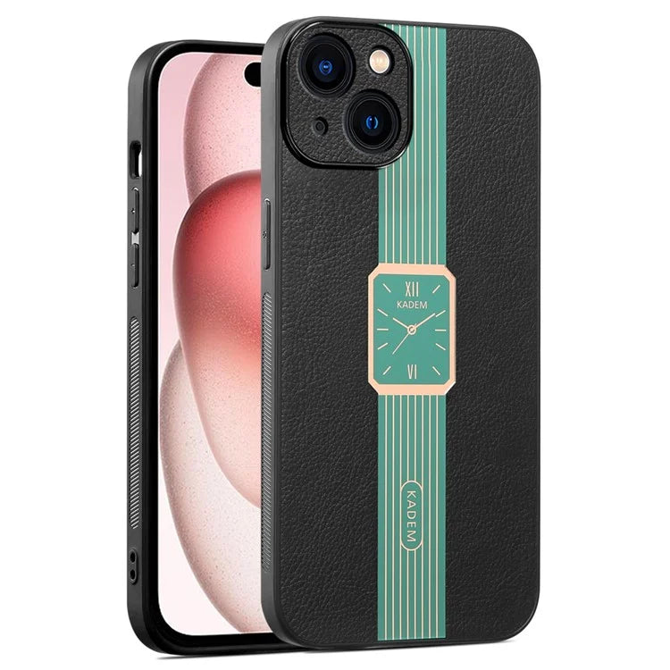 KADEM For iPhone 15 Case Leather+Acrylic+TPU Stylish Watch Pattern Phone Cover