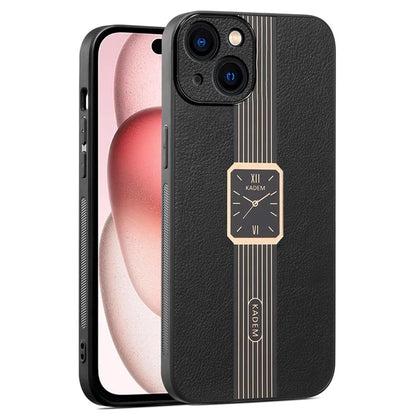 KADEM For iPhone 15 Case Leather+Acrylic+TPU Stylish Watch Pattern Phone Cover
