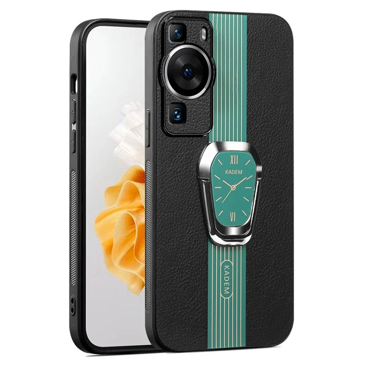 KADEM For Huawei P60 / P60 Pro Case Kickstand TPU+Acrylic Phone Cover with PU Leather Coating