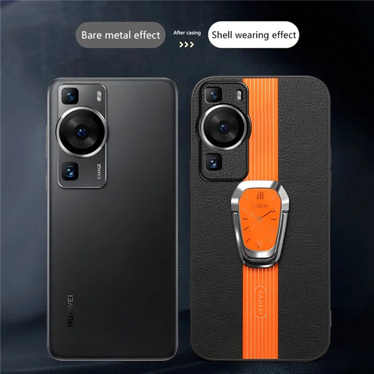 KADEM For Huawei P60 / P60 Pro Case Kickstand TPU+Acrylic Phone Cover with PU Leather Coating