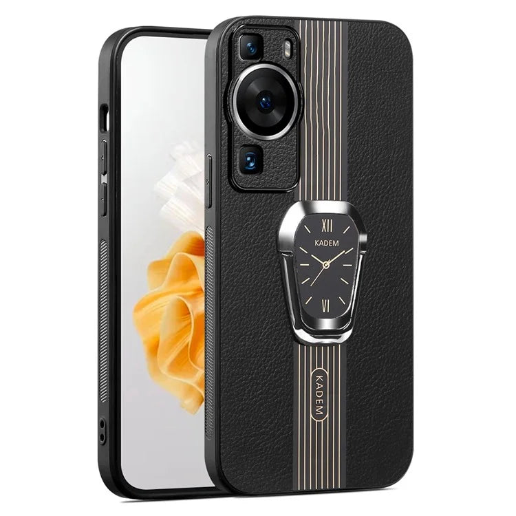 KADEM For Huawei P60 / P60 Pro Case Kickstand TPU+Acrylic Phone Cover with PU Leather Coating